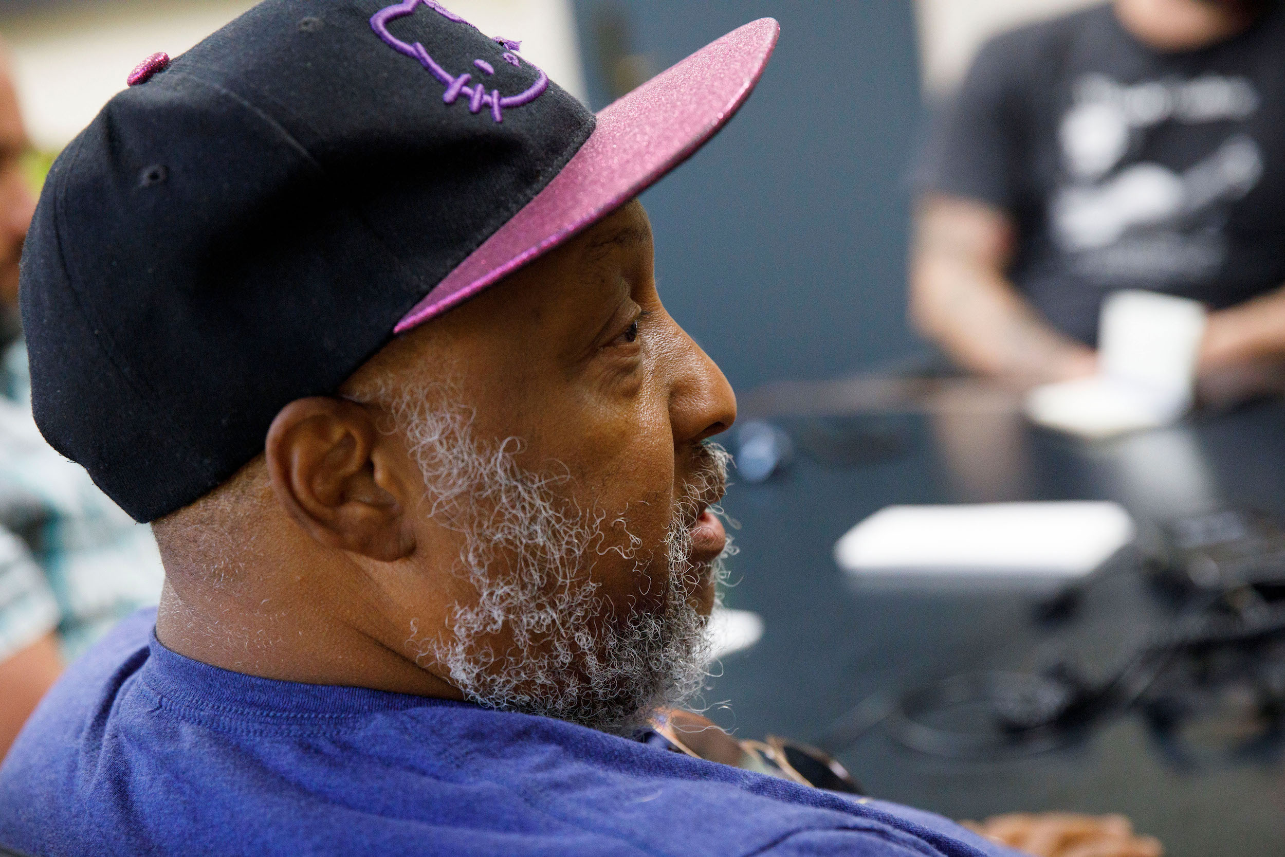 Riz Rollins, speaks on Wednesday, September 5, 2018 during a MeToo roundtable at Cascade Public Media in Seattle, Wash. The men, influencers in the local food, music and arts scene, discussed ways to break the cycle of sexual misconduct.(Photos by Sarah Hoffman/Crosscut)