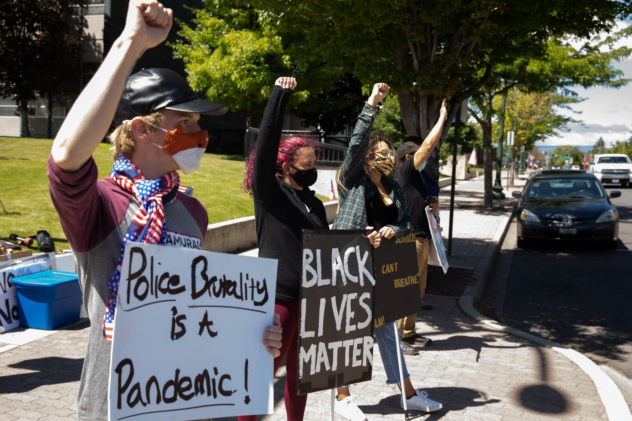 Protesters with signs on the street