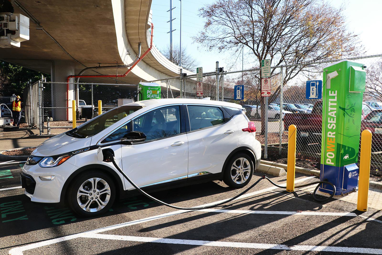 Electric car at fueling station