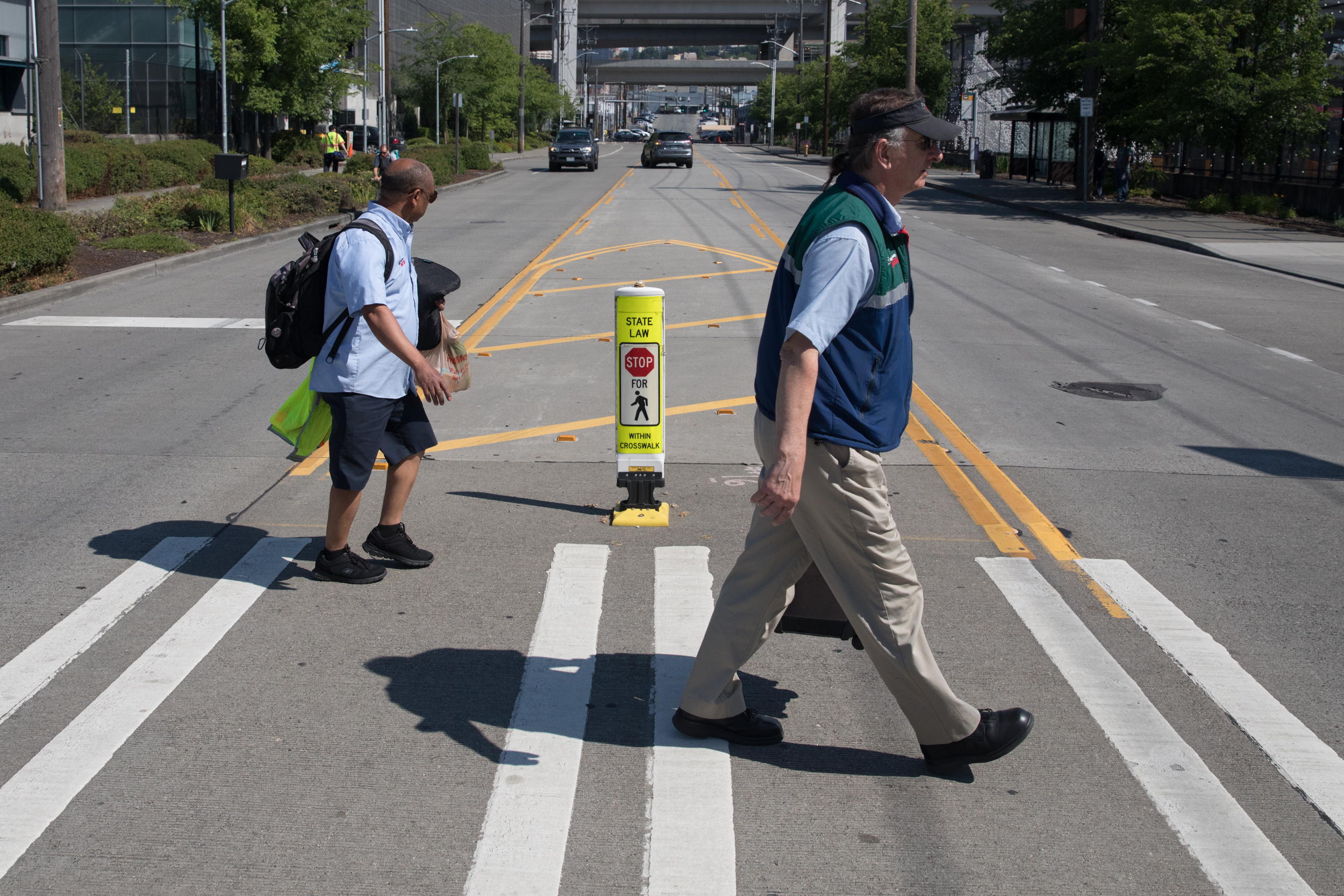 King County Metro employees seen outside the King County Metro Atlantic Base in Seattle, June 21, 2018.