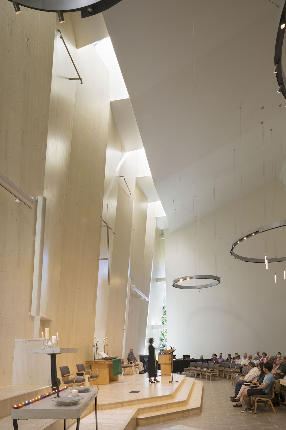 The sanctuary of Bellevue First Congregational Church, which Susan Jones helped design with CLT. (Photo by Lara Swimmer)