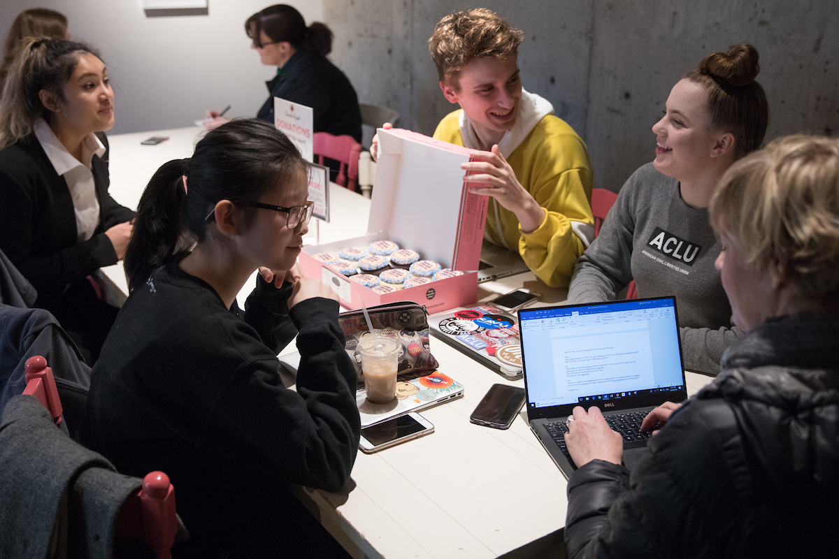 Various students organizing the “March for Our Lives” in Seattle meet at Cupcake Royale in Seattle’s Capitol Hill neighborhood on March 20, 20118