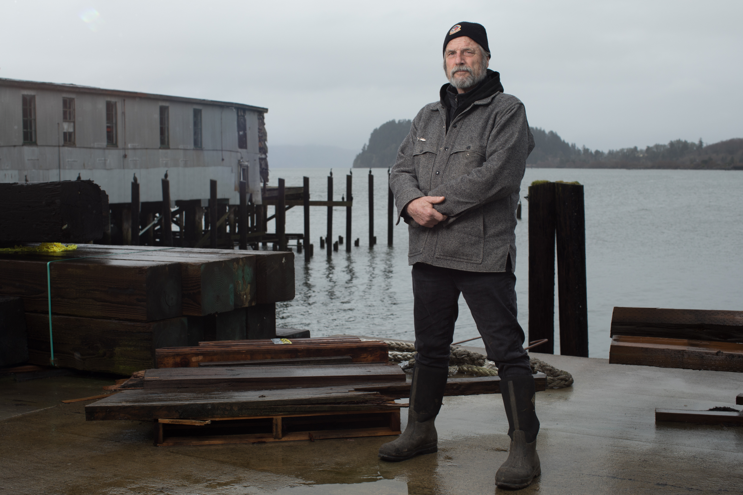 Geno Leech, a lifelong fisherman from nearby Chinook, Washington, stands for a portrait on Historic Pier 39.