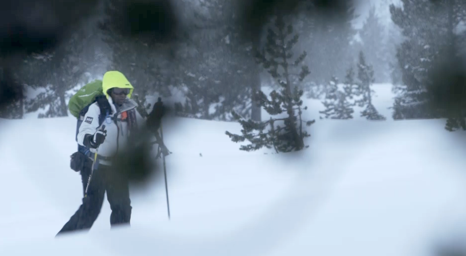 Carla Danley skis through the snow, en route to a backcountry hut.  OPB