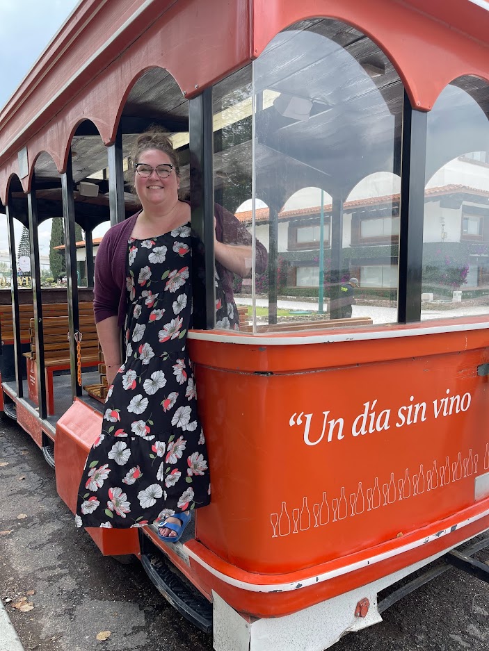 Brittny Nielsen stands on a tour bus in Mexico City. 