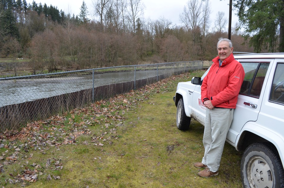 Jim Wilcox is a fourth-generation egg farmer. His family farm borders the Nisqually River.  Eilis O’Neill, KUOW/EarthFix