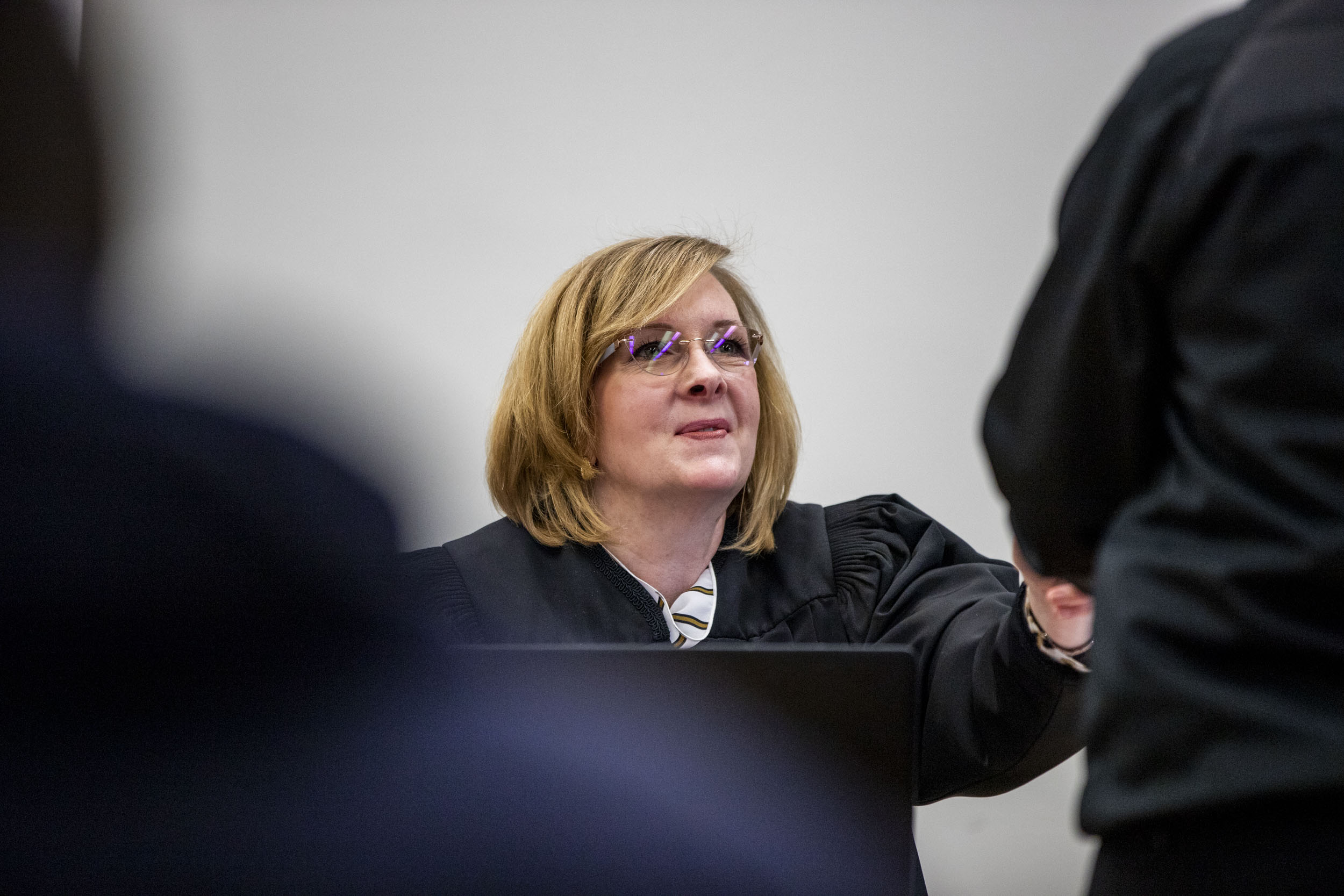 Judge Laurel Gibson holds Community Court in Burien on March 11, 2019. The alternative court launched in February and is a collaboration between King County District Court and the City of Burien. (Photo by Dorothy Edwards/Crosscut)