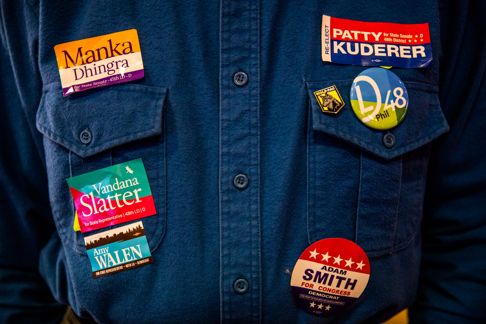 Buttons on a blue denim shirt