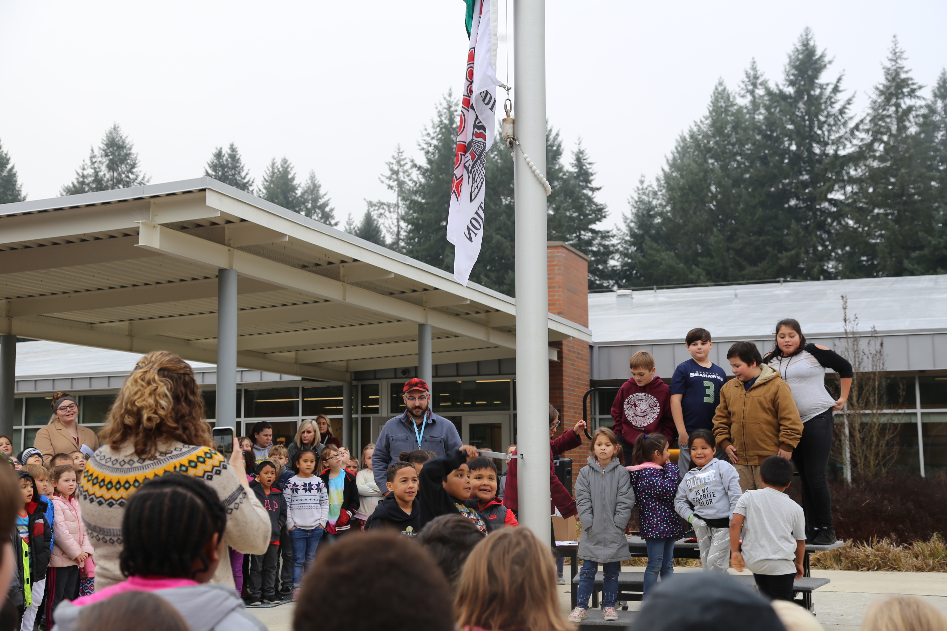 Flag raising at a school