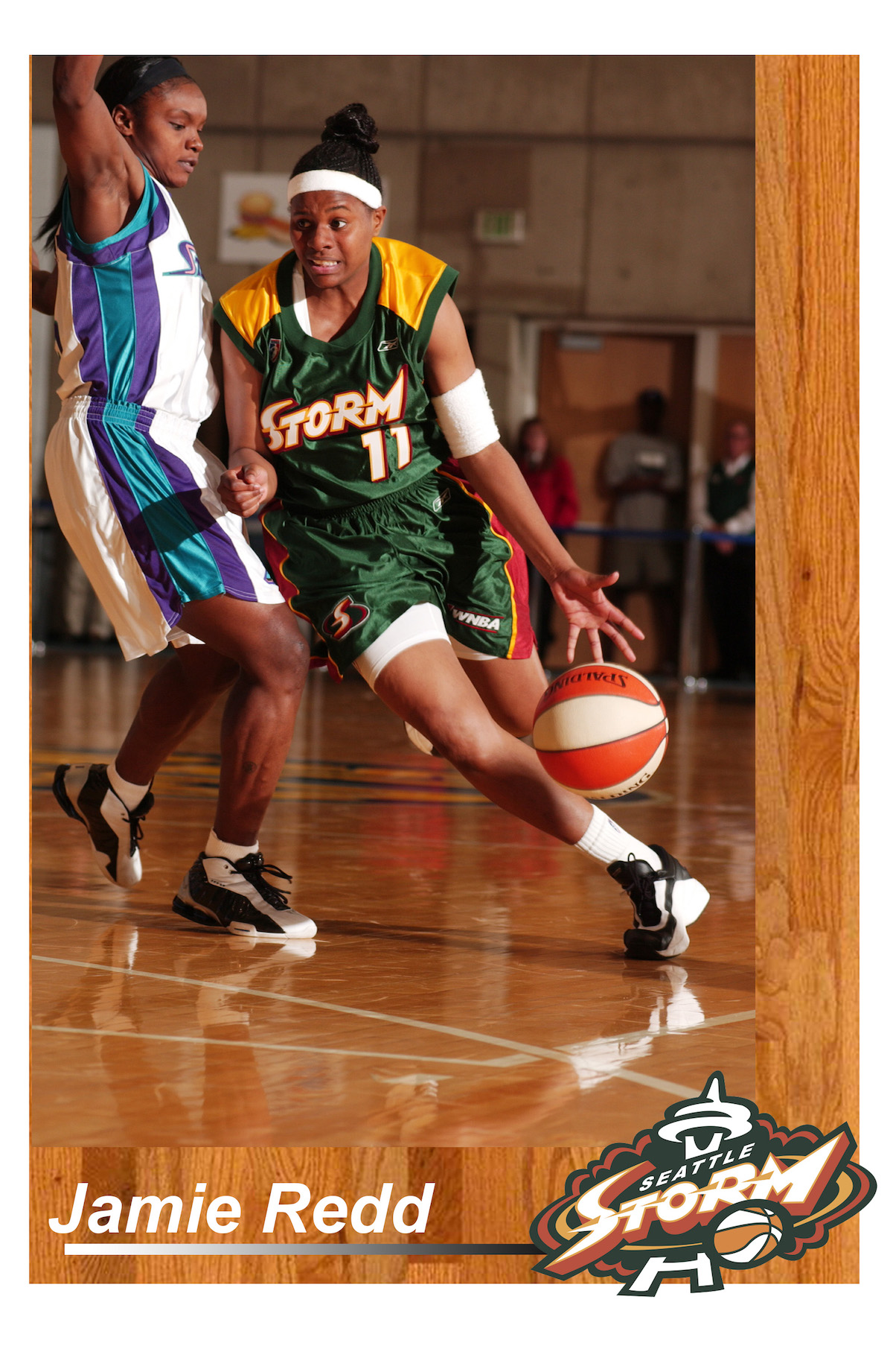 Stylized basketball card of former Storm guard Jamie Redd