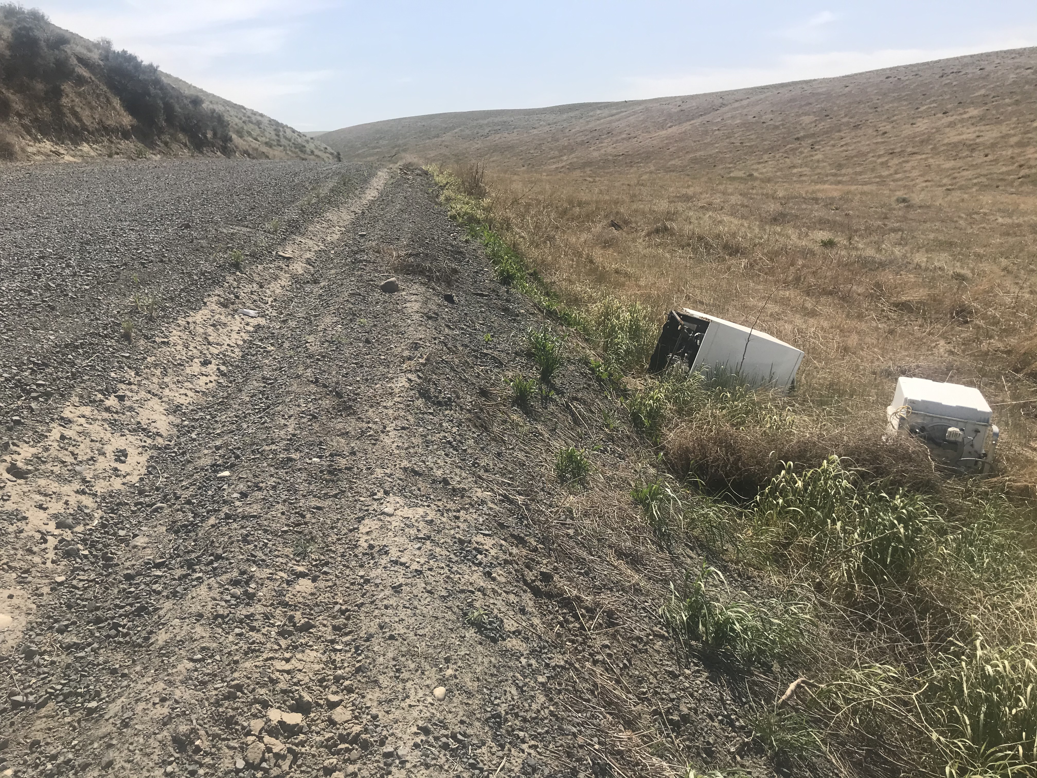 A dumped washing machine