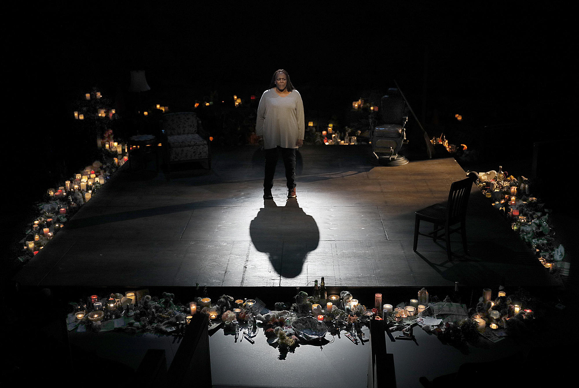 Dael Orlandersmith performing in Until the Flood at ACT Theatre