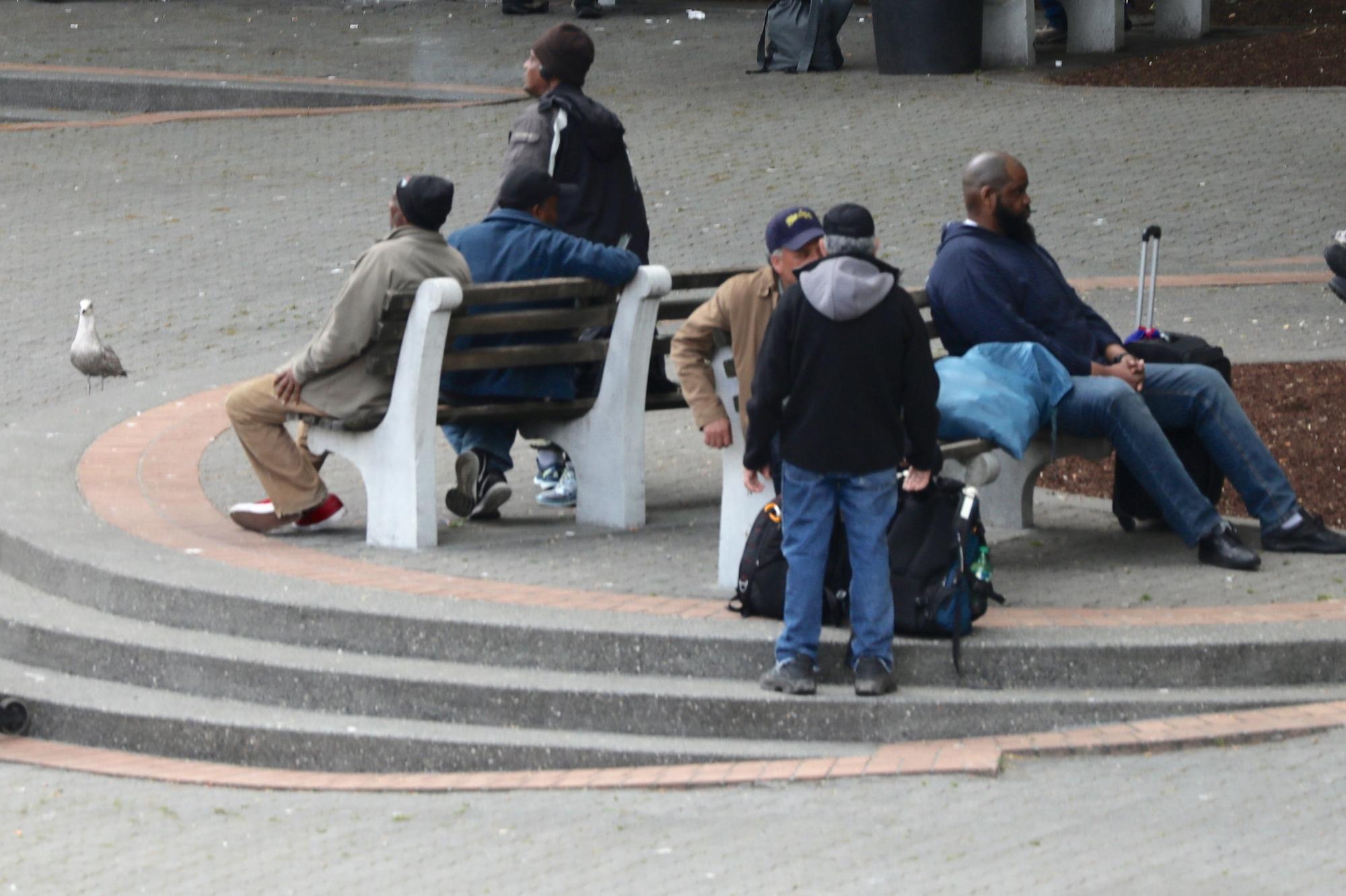 A scene near the Downtown Emergency Service Center in Seattle on the evening of Thursday, May 3 (Photo by Matt M. McKnight/Crosscut)