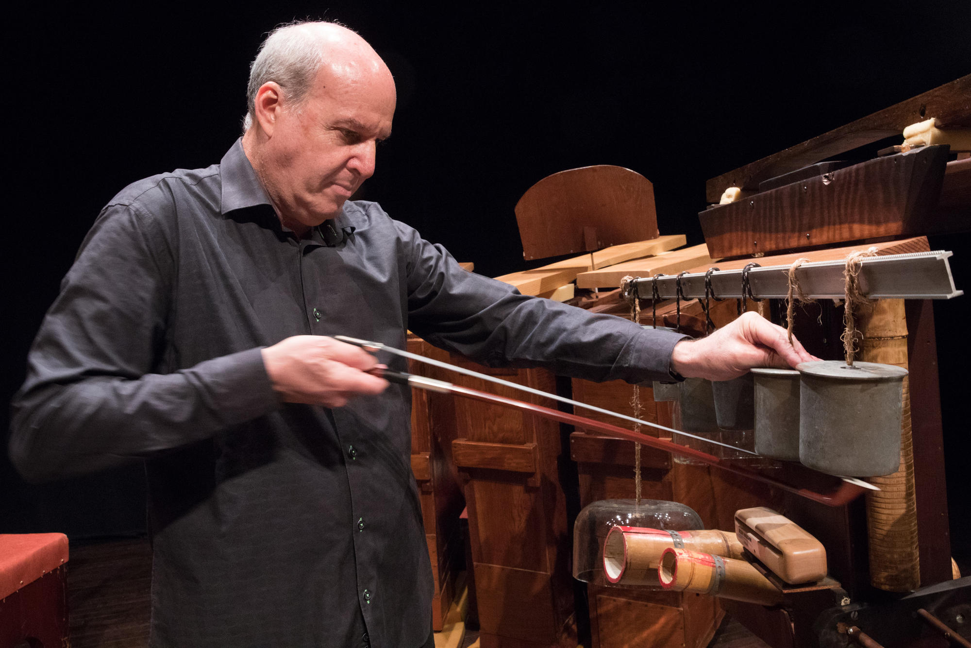 Director of the UW School of Music Richard Karpen during a rehearsal for "Ode," which will premiere during the Harry Partch Festival at UW's Meany Hall. Photographed in Seattle, May 9, 2018.