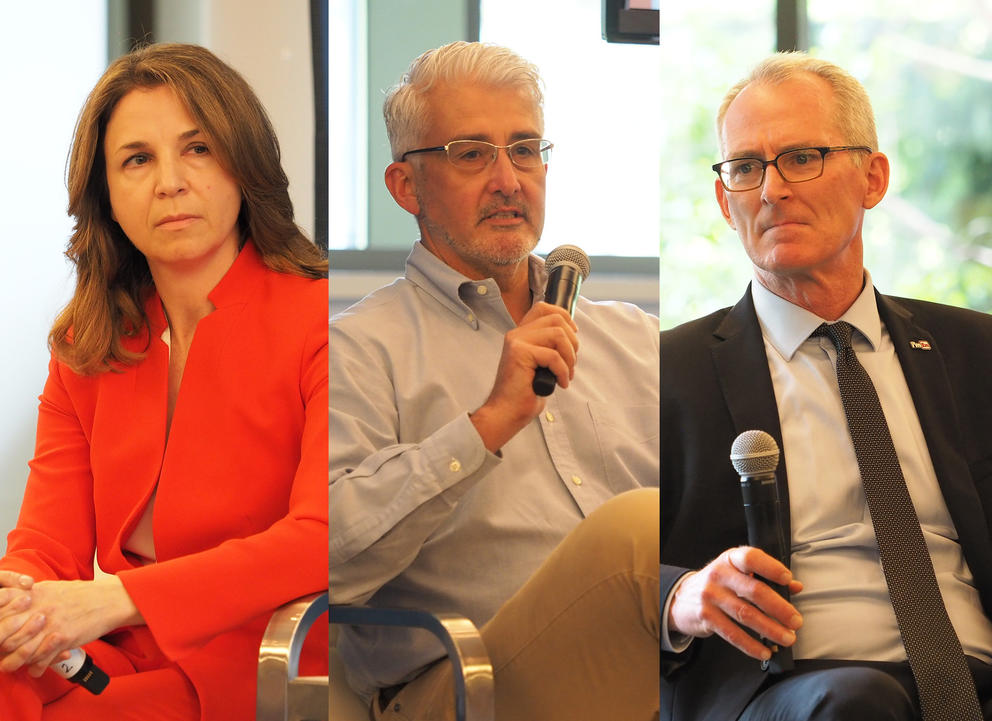 A triptych of the three panelists.