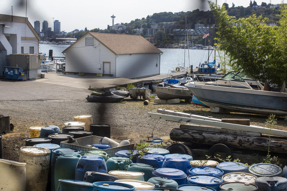 Waterway 20 lies behind a fenced area controlled by the Seattle Police