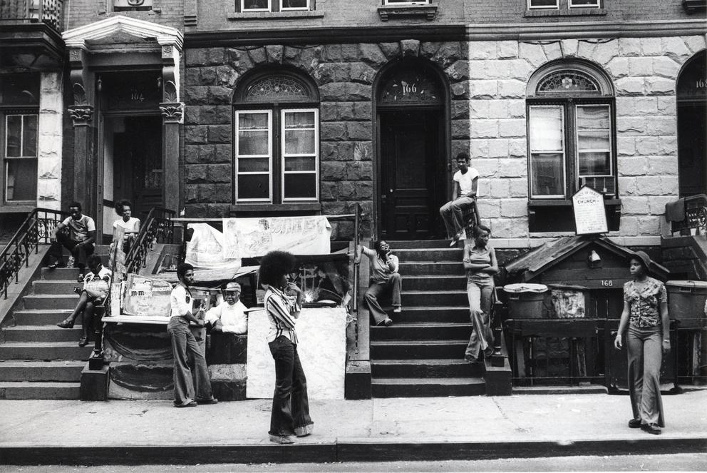 Black and white photo of a street