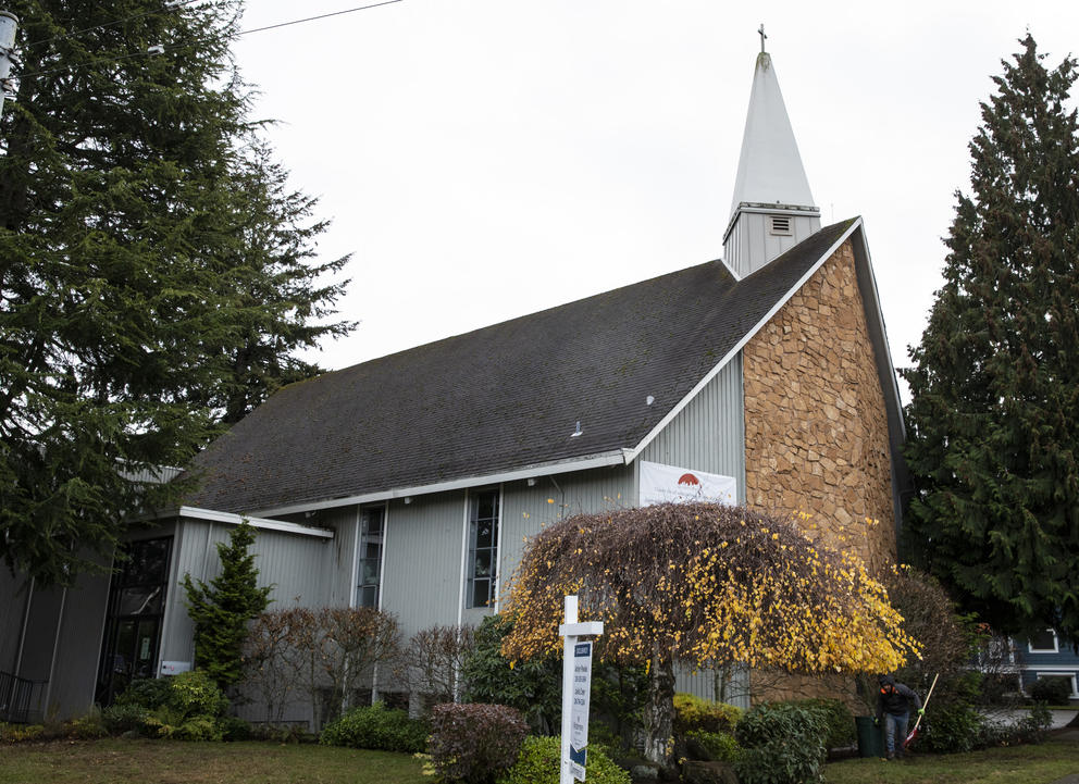 photo of a church with a white steeple