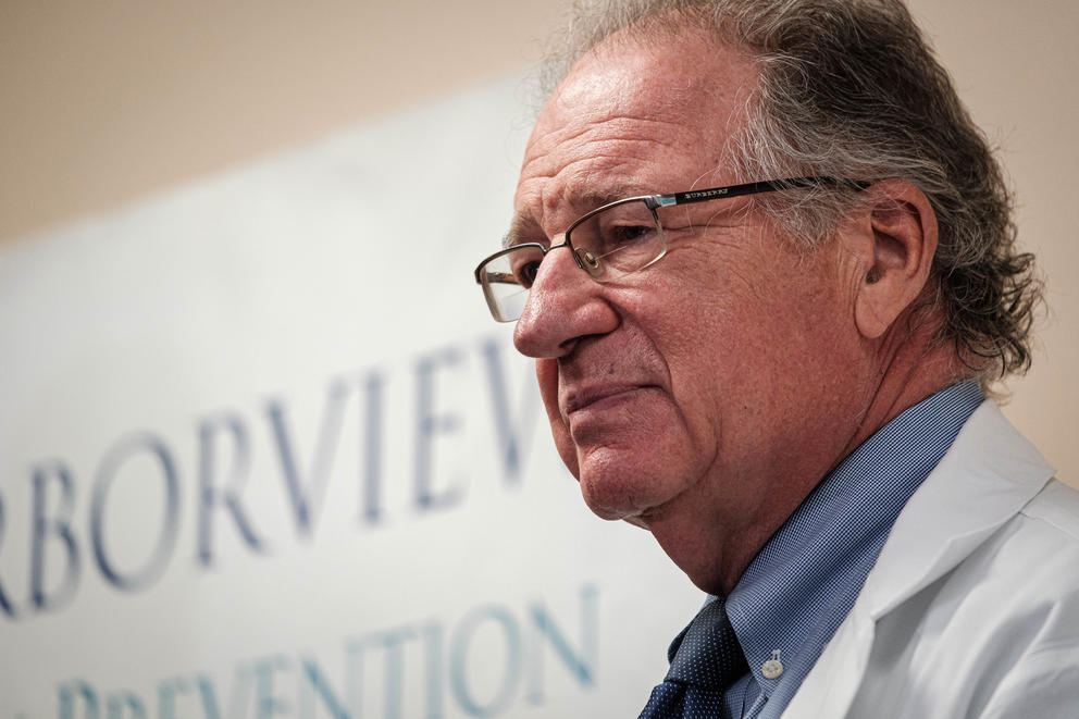 Dr. Frederick Rivara speaks at Harborview Medical Center.