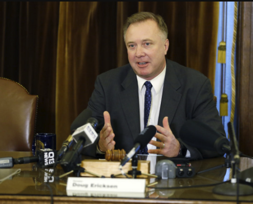 Washington Sen. Doug Ericksen, R-Ferndale, talks to reporters Feb. 2, 2017 at the Capitol in Olympia. (AP Photo/Ted S. Warren)