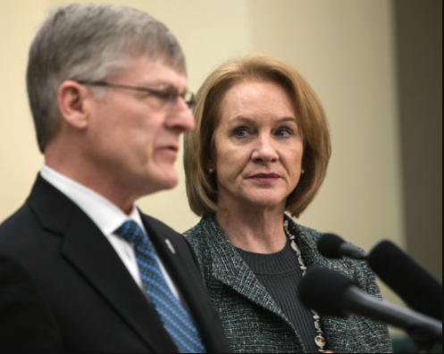 Seattle City Attorney Pete Holmes (left) and Mayor Jenny Durkan announced the city wants to vacate past marijuana convictions during a press conference at the Rainier Community Center in Seattle, Feb. 8, 2018	Credit: Lizz Giordano for Crosscut