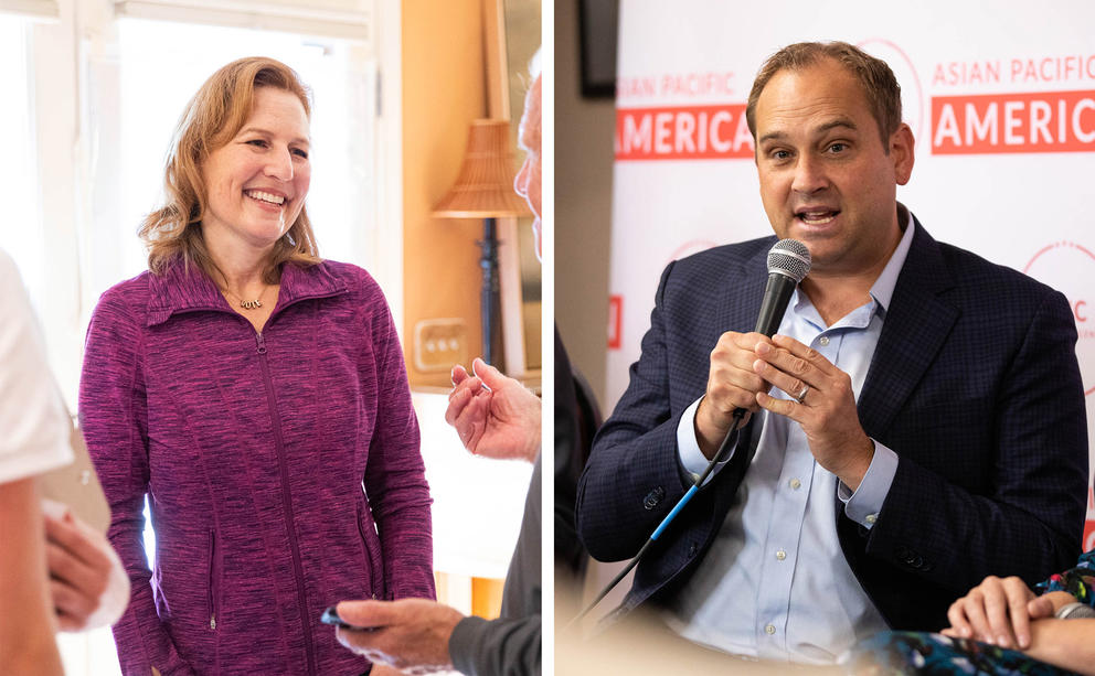 Picture of U.S. Rep. Kim Schrier and challenger Matt Larkin, who are competing in Washington's 8th Congressional District.