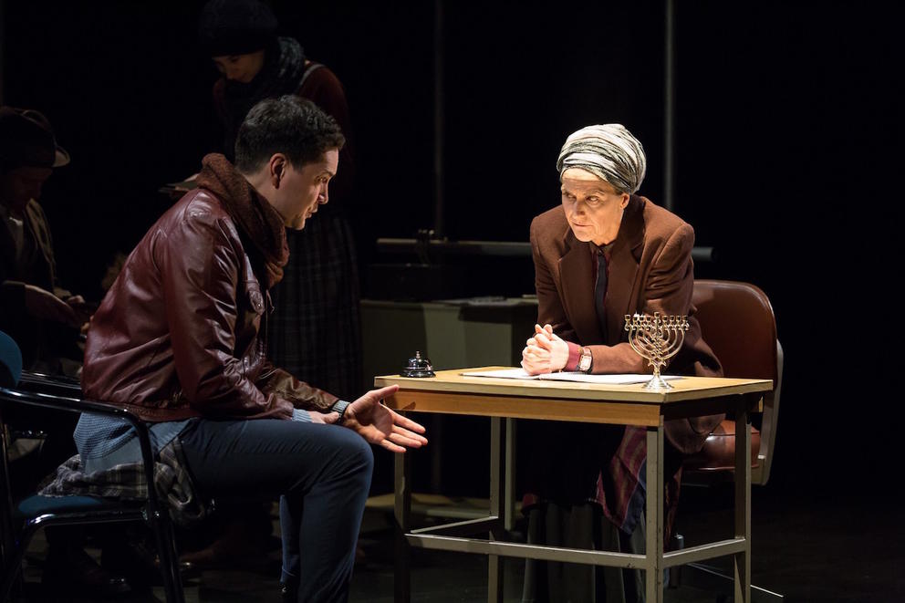 Richard Nguyen Sloniker as Bassanio and Amy Thone as Shylock in "The Merchant of Venice." 