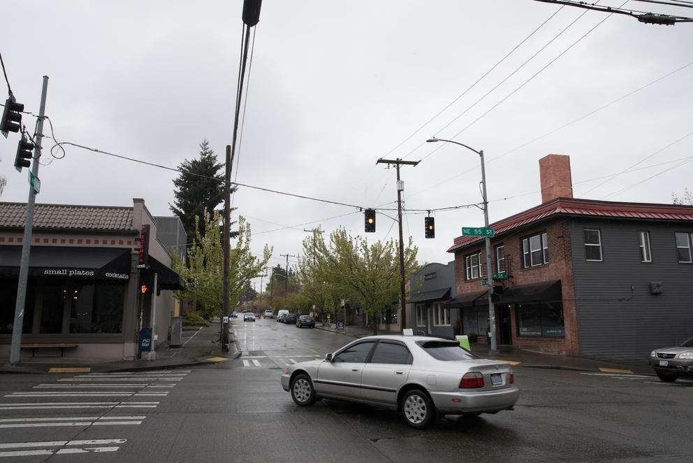 The intersection of 35th Avenue NE and NE 55th Street, looking north on 35th (Photo by Matt M. McKnight/Crosscut)