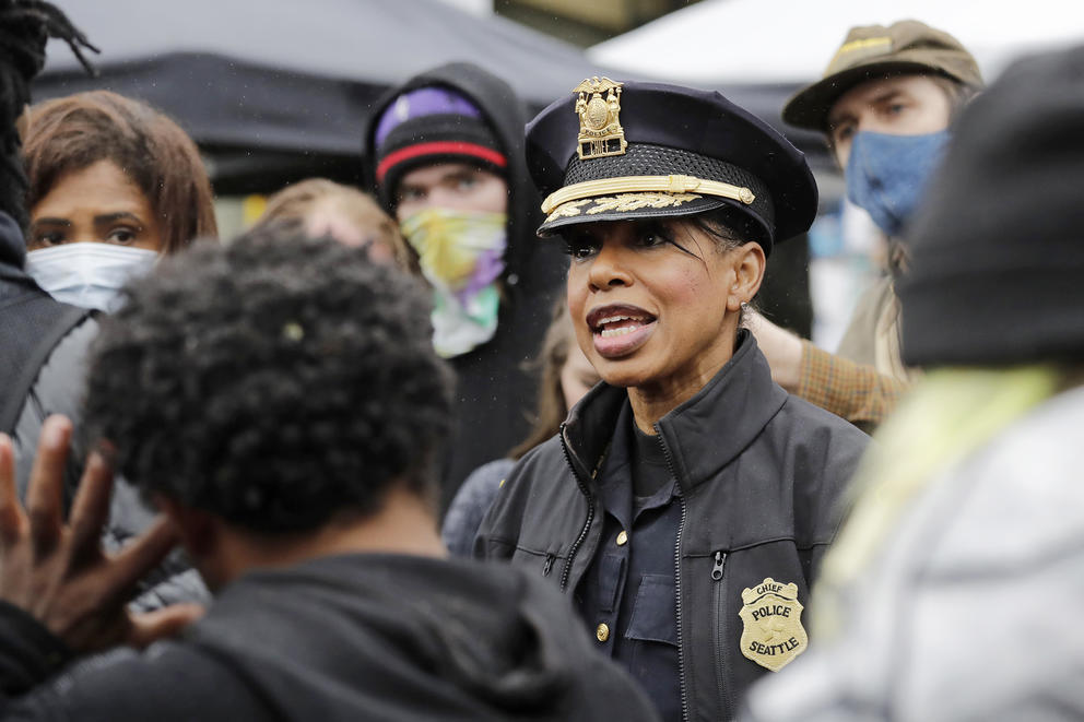 Police chief in a protest crowd