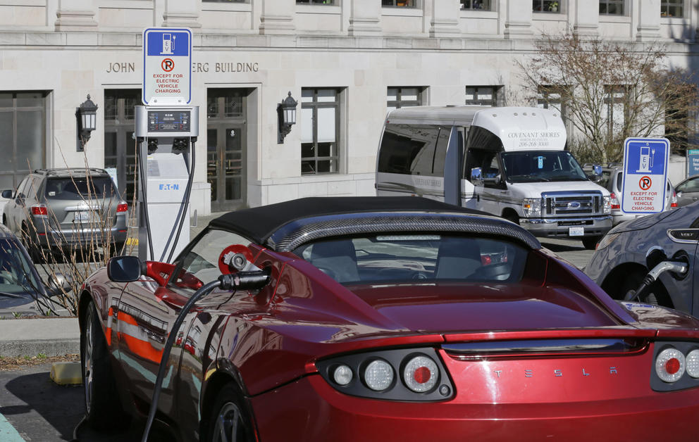 Electric car parked at a charging station