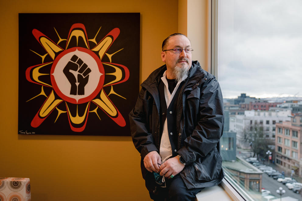 Executive Director Derrick Belgarde poses for a portrait at the ʔálʔal housing