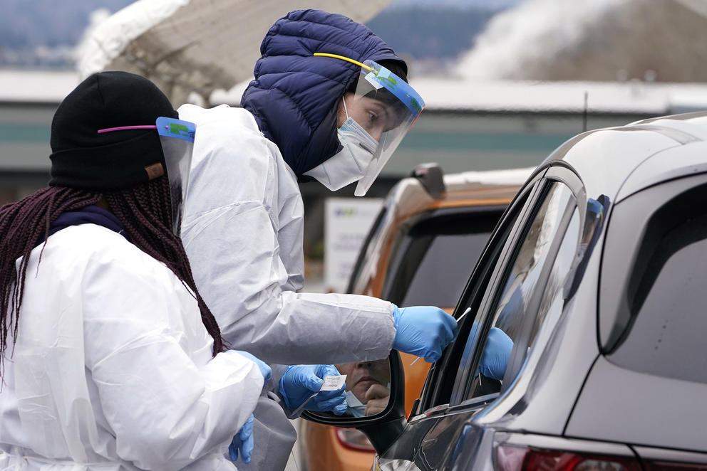 People at a COVID testing site