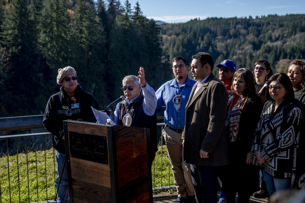 Press conference next to snoqualmie falls