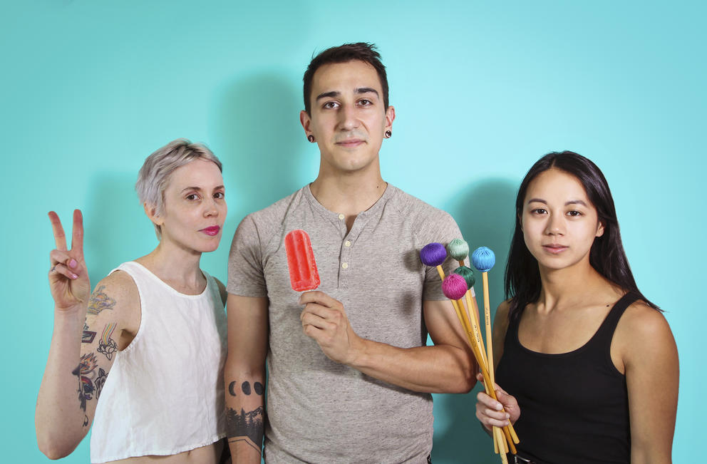 Three performers in the Good Vibes Only marimba show