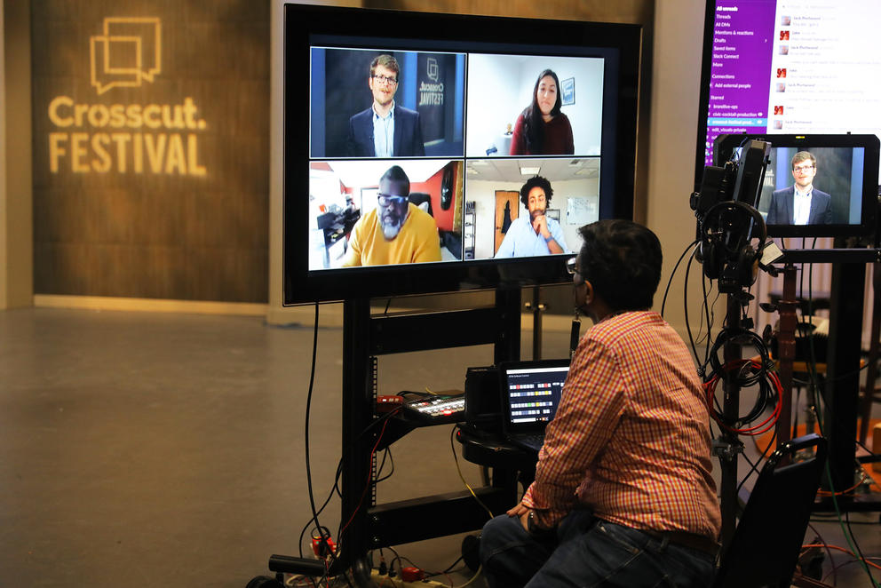 Josh Cohen speaks to Marc Dones, Karen Salinas and LaMont Green in a Crosscut Festival panel.