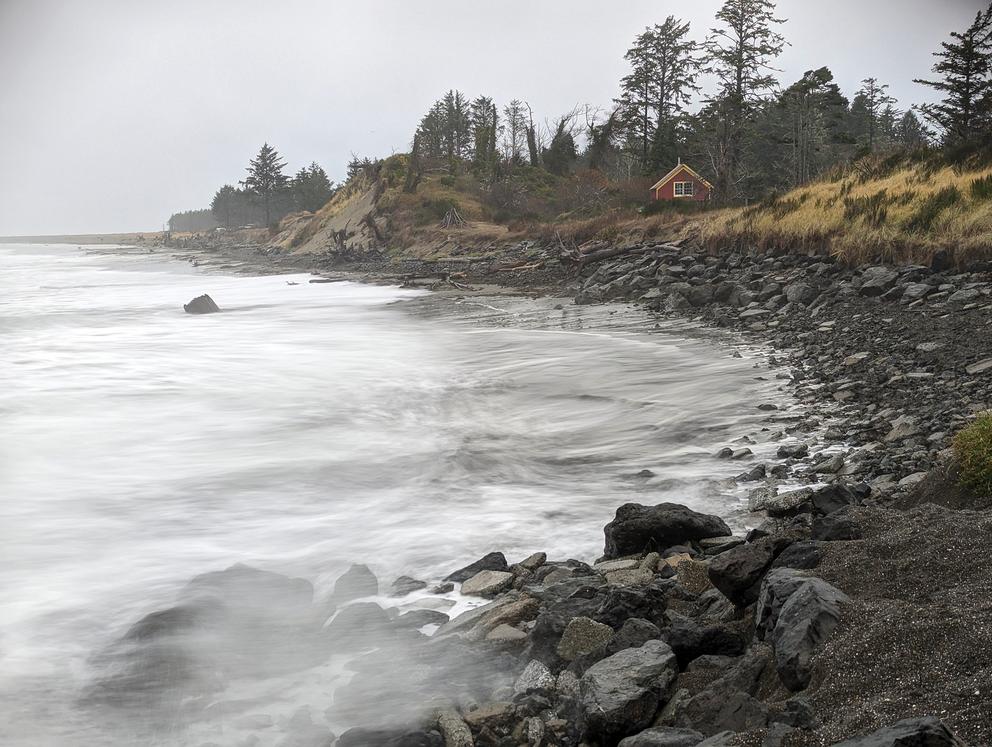 A shoreline during high tide