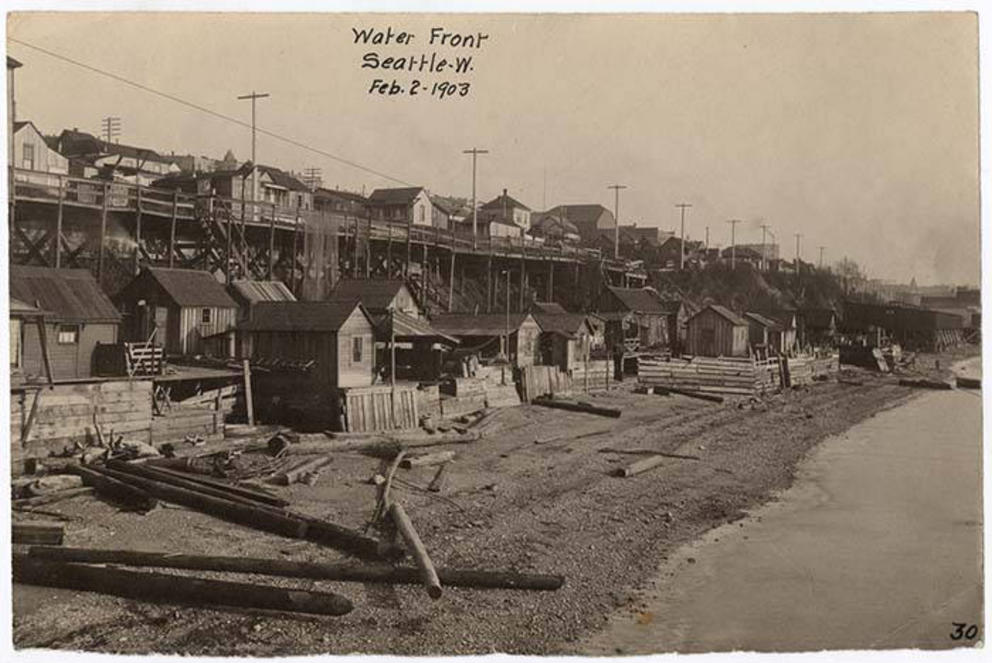 Shacks along a waterfront