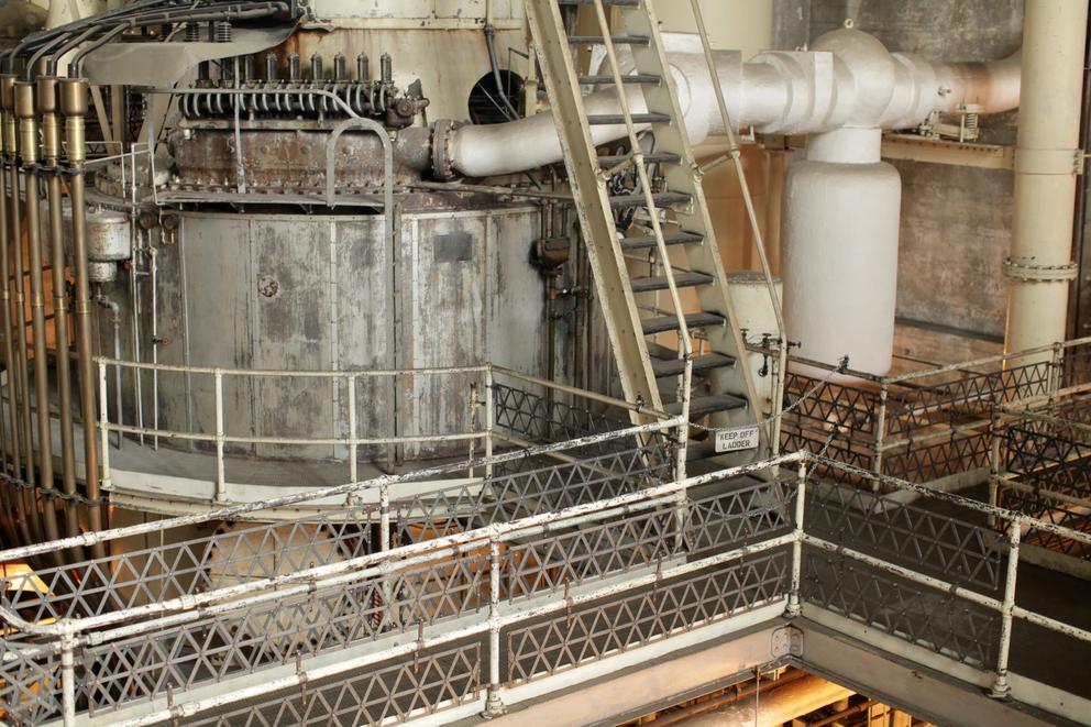 Turbine and ladders in industrial factory