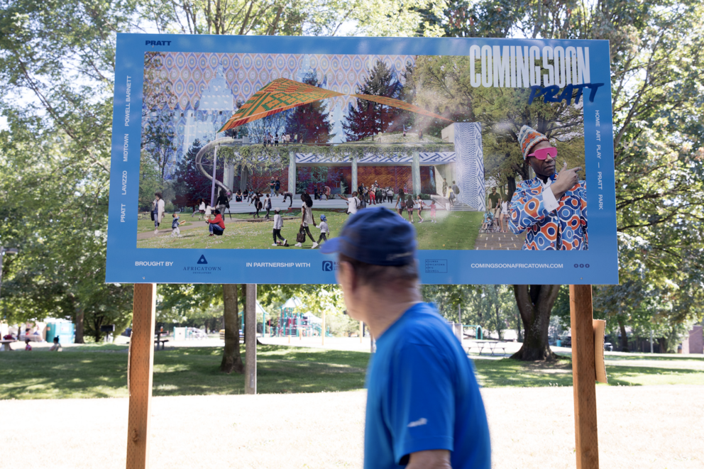 Coming Soon sign posted in Pratt Park