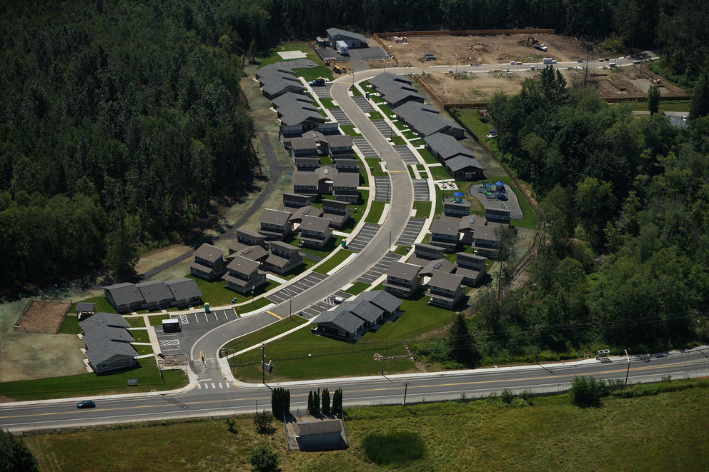 Houses along a winding road.