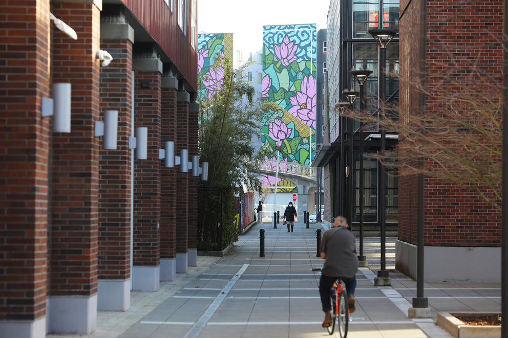 A bicyclist in the mount baker light rail station