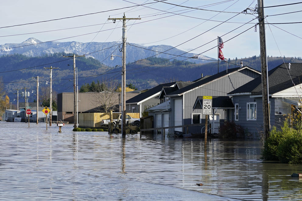 A flooded residential street