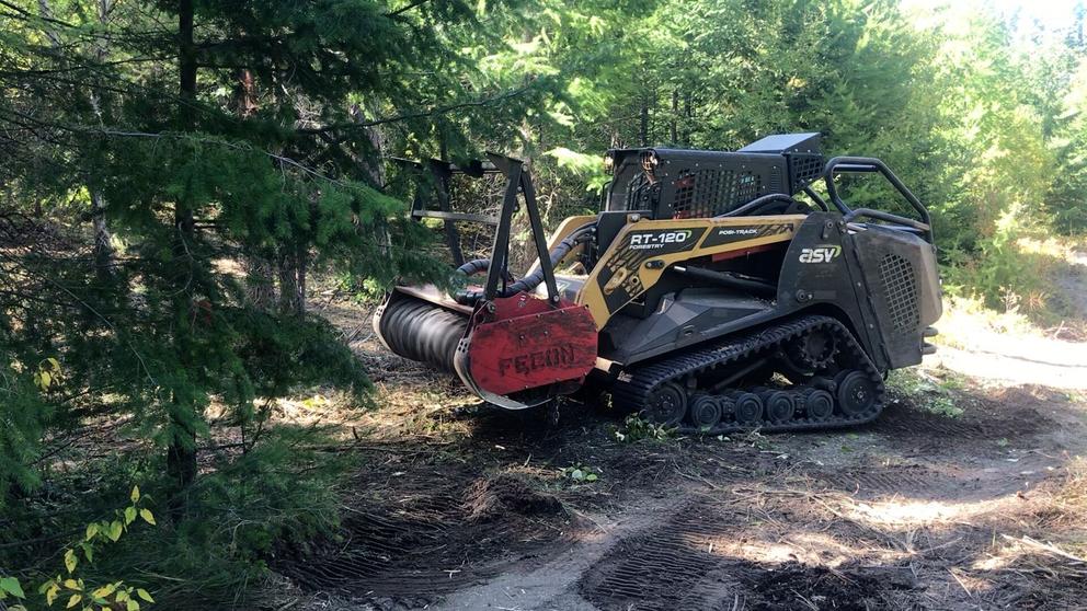 A tree masticator helps chew up trees