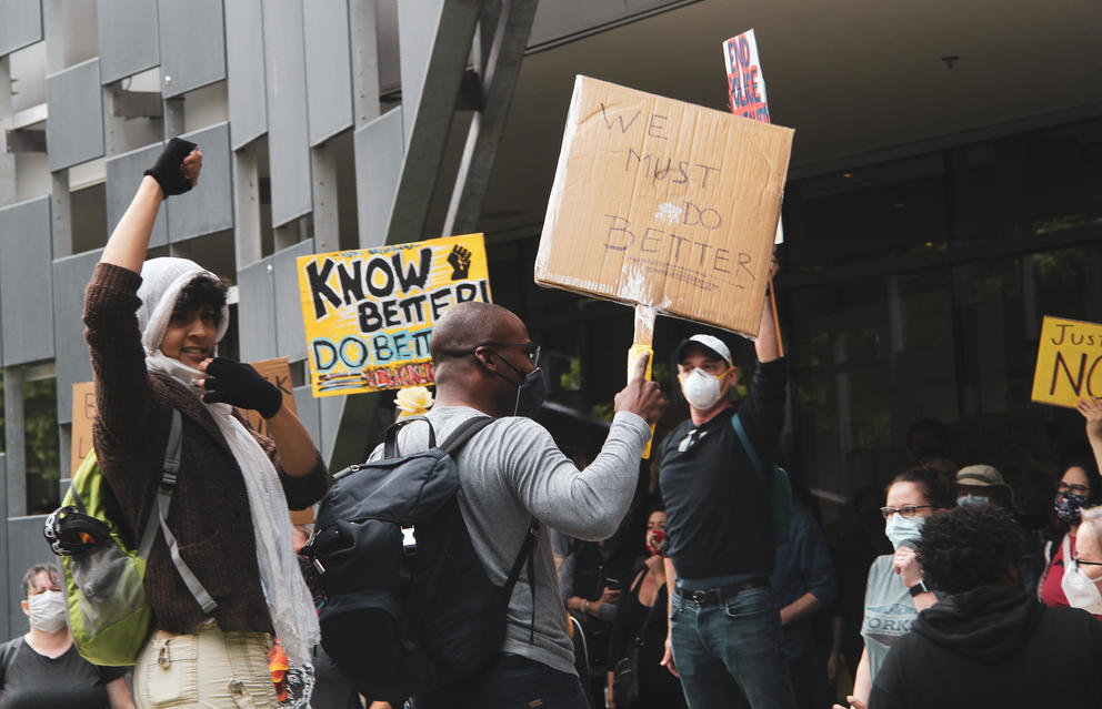 protesters with signs