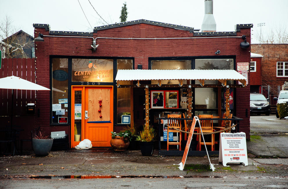 Storefront of a coffee shop in a one story building