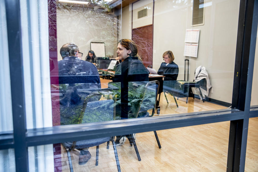 Tabitha Sowards attends Community Court in Burien on March 11, 2019. The alternative court launched in February and is a collaboration between King County District Court and the City of Burien. Sowards is the first official participant. (Photo by Dorothy Edwards/Crosscut)