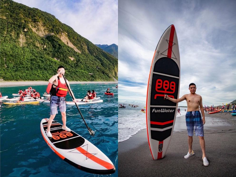 A man is pictured with a standup paddle board