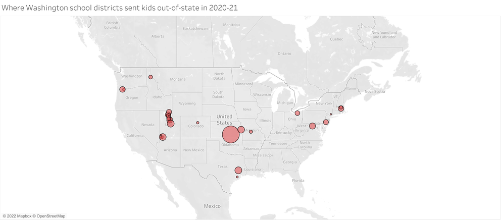 map showing where WA students are being sent