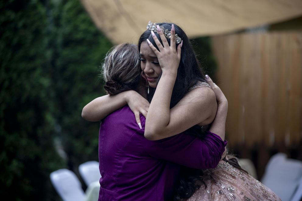 Evelyn and Mariana hug