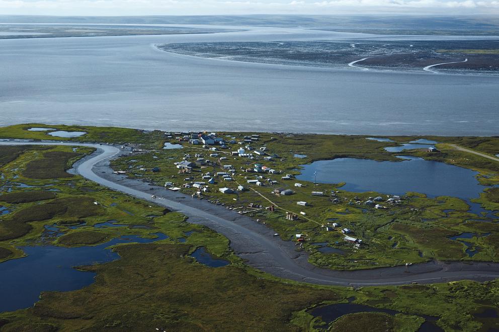 Aerial view of the Newtok shoreline